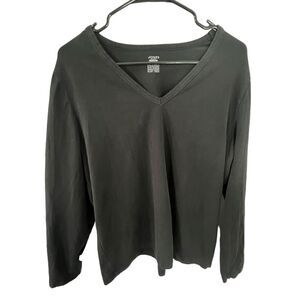 Jones Sport Basic Plain Black V-Neck Stretchy Long Sleeve T-Shirt